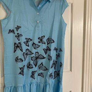 MISSLOOK Sky Blue Cap Sleeve Summer Dress with butterflies. Size 2XL.